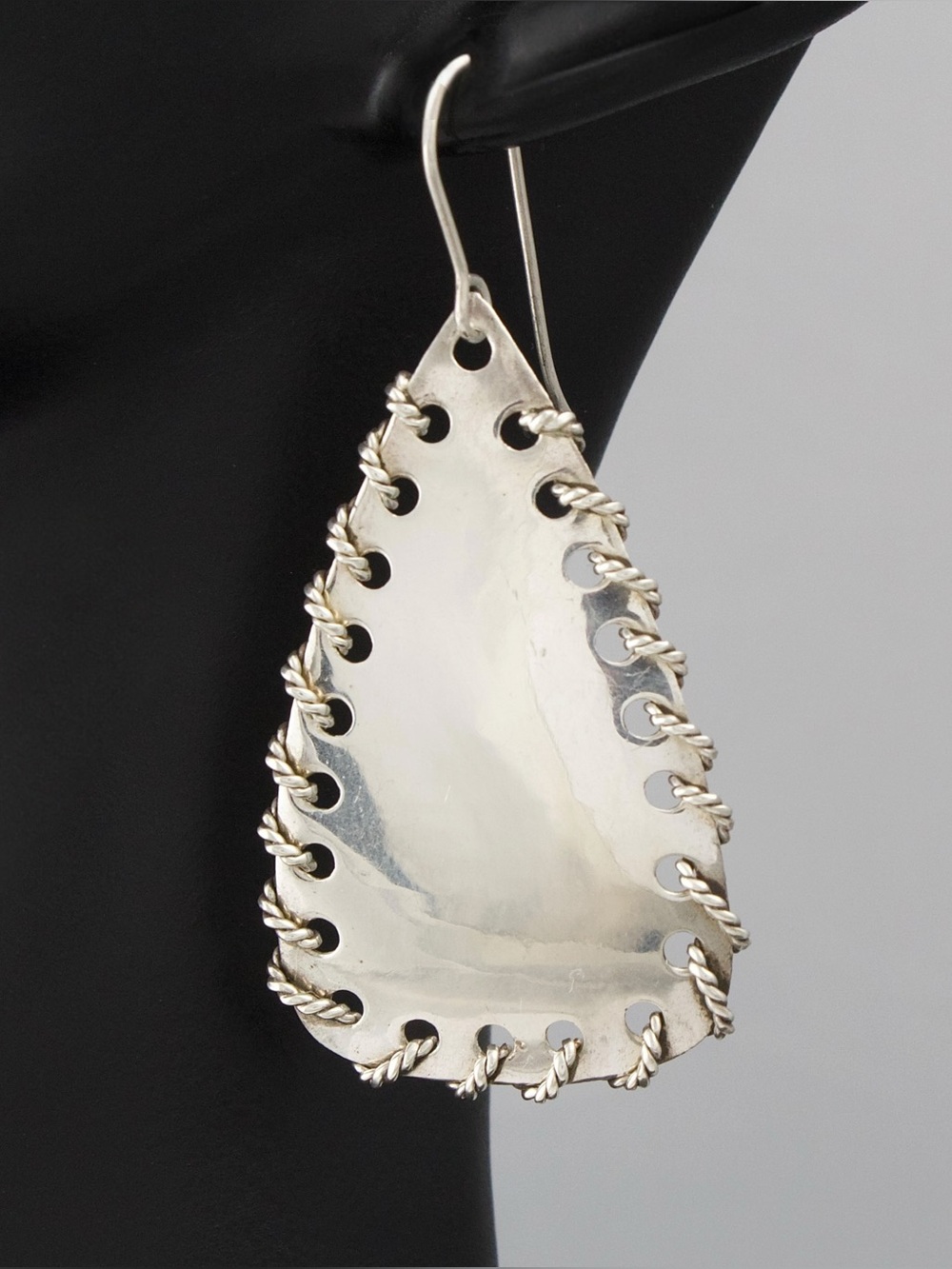 Vintage Sterling Silver Teardrop Dangle Earrings with Whipstitch Edge